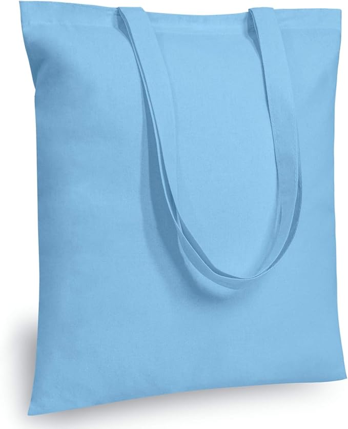 TOPDesign 24-Pack Economical 16"x15" Baby Blue Cotton Tote Bag, Lightweight Medium Reusable Grocery Shopping Cloth Bags, Suitable for DIY, Advertising, Promotion, Gift, Activity