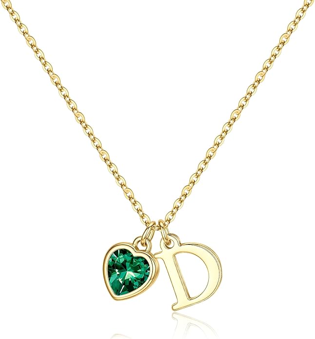 Turandoss Valentines Day Gifts for Her Trendy, Dainty 14K Gold Plated Initial A-Z Heart Birthstone Pendant Necklace Personalized Bridesmaid Birthday Valentines Jewelry Gifts for Women Girls