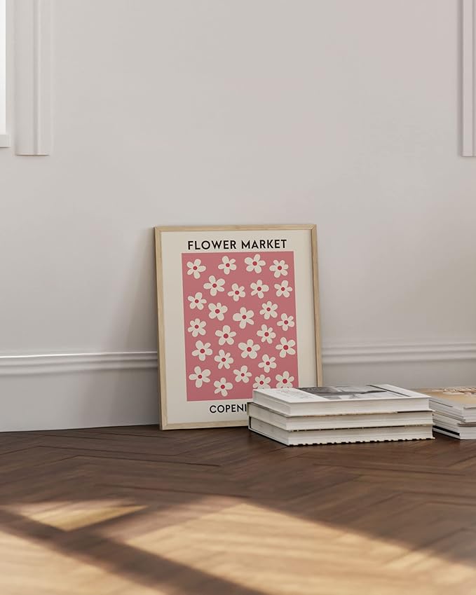 HAUS AND HUES Flower Market Poster, Danish Pastel Floral Wall Art, Aesthetic Flower Prints, Pastel Room Decor (Beige Framed, 16" x 20")