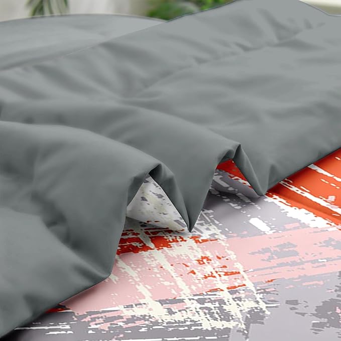 Comforter Set King Size, Urban Graffiti Orange Grey 7 Pcs Bedding for Kids and Adults, Abstract Paint Line Bed Sheet Sets with Fitted Sheet 2 Pillowcase & 2 Sham for Bedroom Bed Decor