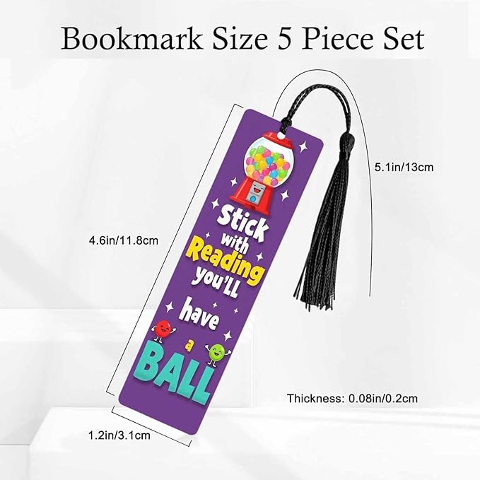 Game Console Bookmarks 5 Pcs with Tassels Colored Balls Purple Wooden Bookmarks for Reading Women Students Teacher Reader