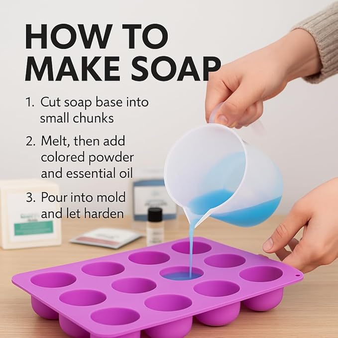 The Soapy Biz 11-Piece Starter Soap Making Kit – DIY Goat Milk Soap Base, Essential Oils, Natural Powders & Silicone Molds – Beginner-Friendly Craft Gift – Make Custom Handmade Soaps at Home