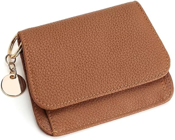 Mudono Small Wallet for Women RFID Blocking Genuine Leather Card Case Slim Tri-Fold Wallet with Zipper Pocket and Keychain