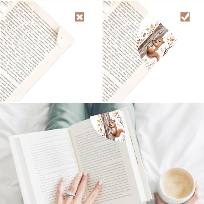 2PCS Leather Bookmarks 3.54 x 3.54 Inch Autumn Squirrel with Red Berries Design Reading Accessories for Books Journals Bibles Travel Diary Students Teachers and Book Lovers Gift