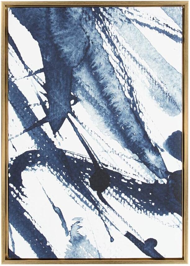 Kate and Laurel Sylvie Indigo Watercolor Abstract Print Framed Canvas Wall Art by Amy Peterson, 23x33 Gold