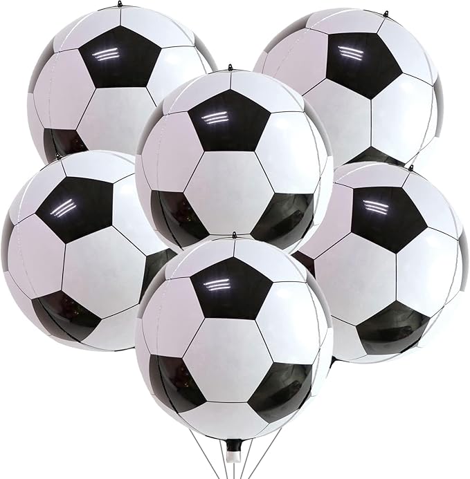 22 Inch 4D Soccer Foil Balloons, 6Pcs Soccer Party Decorations Football Shape Mylar Foil Balloons Sport Decor for Boys Kids Soccer Ball Fans Theme Birthday Party Decorations Supplies