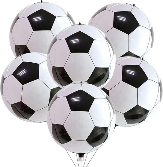 22 Inch 4D Soccer Foil Balloons, 6Pcs Soccer Party Decorations Football Shape Mylar Foil Balloons Sport Decor for Boys Kids Soccer Ball Fans Theme Birthday Party Decorations Supplies