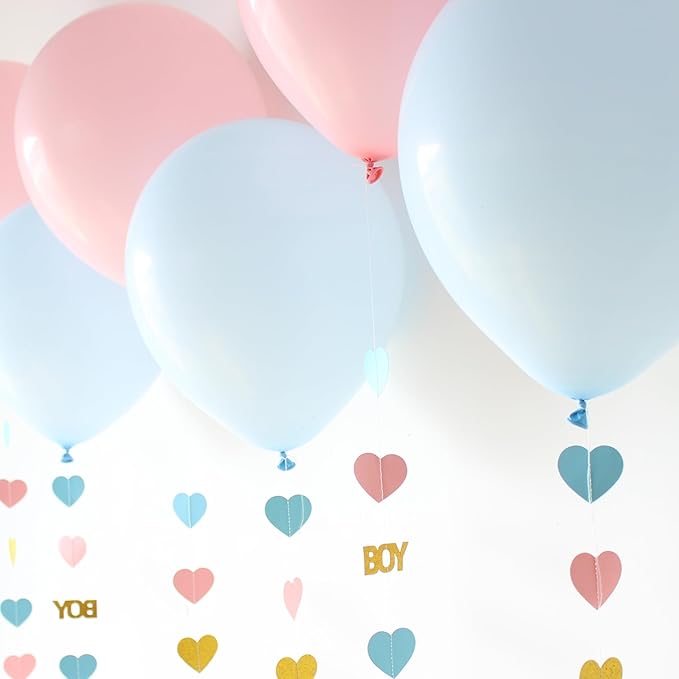 Boy or Girl Gender Reveal Decorations 6PC Pink Blue Balloon Tails with Heart Streamer Garland for Baby Shower Decorations