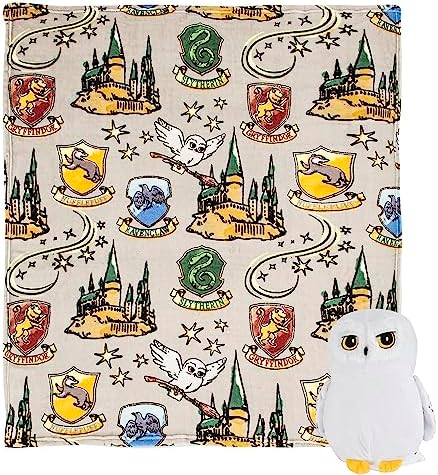 Northwest Character Hugger Pillow & Silk Touch Throw Blanket Set, Stuffed Animal for Kids, Newborn Snuggle Toy, 40" x 50", Harry Potter - Hedwig Magic by Northwest