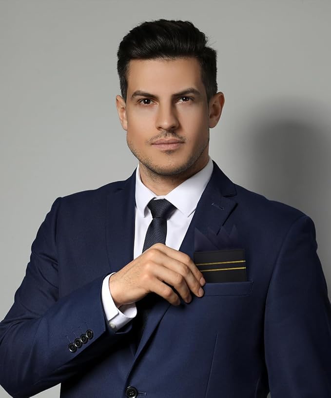 Premium Pre-Folded Four-Point Suit Pocket Square for Men with Sewn Pocket Fold