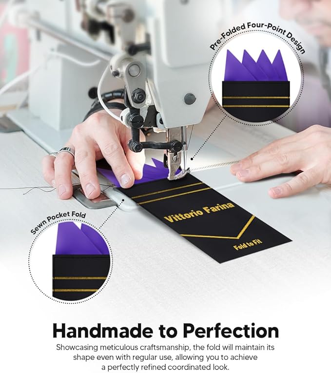 Premium Pre-Folded Four-Point Suit Pocket Square for Men with Sewn Pocket Fold