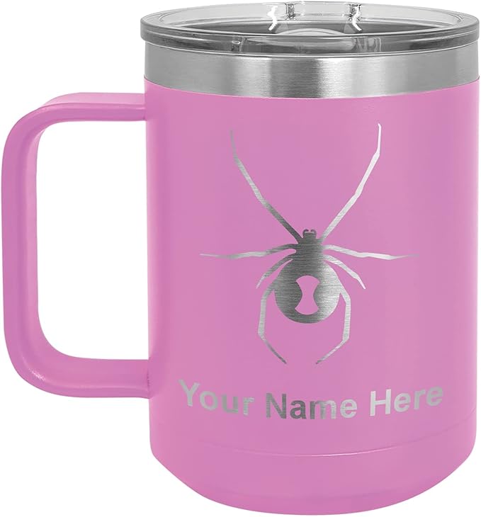 LaserGram 15oz Vacuum Insulated Coffee Mug, Widow Spider, Personalized Engraving Included (Light Purple)