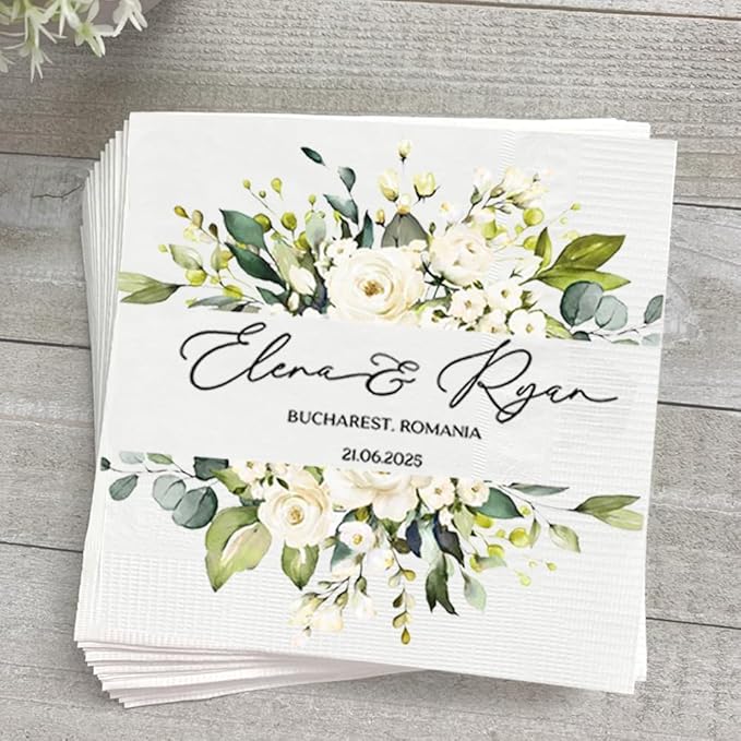 Personalized Wedding Cocktail Napkins, Customized Monogram Wedding Napkin, Custom Dinner Napkins For Bridal Shower, Beverage Cocktail Luncheon Dinner, Engagement Party Decorations, Anniversary Decor