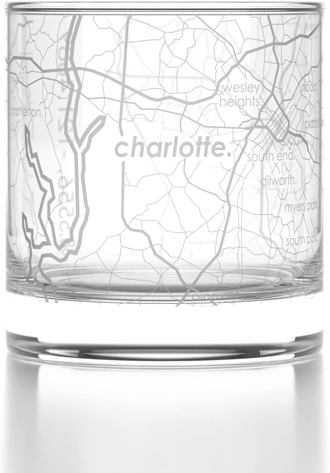Well Told Engraved Charlotte North Carolina Map Rocks Glass, Old Fashioned Whiskey Glass (11 oz, Clear) Etched Whiskey Glass, Gifts For Whiskey Lovers