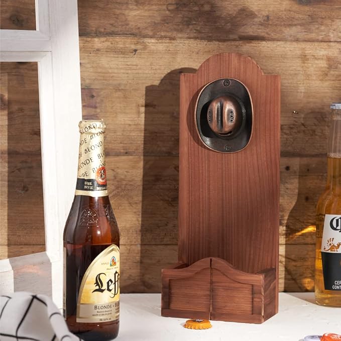 Western Cowboy Hat Bottle Opener, Vintage Wooden Wall Mounted Bottle Opener，Ideal Gift for Men and Beer Lovers, Use as Bar Decoration.