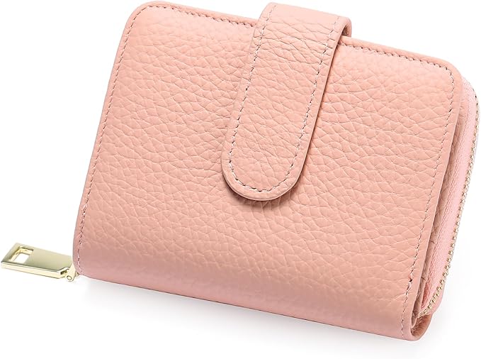 SENDEFN Small Leather Credit Card Holder Wallets for Women Bifold Zipper Pocket Purse with ID Window
