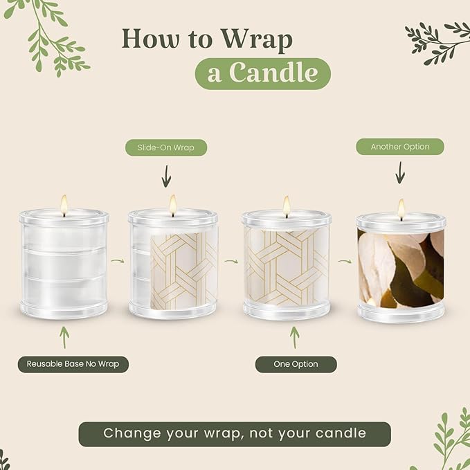 Reusable Interchangeable Candle, Decorative Wrap Design, Customizable Holiday Home Décor, Refillable Giftable Accent for Seasonal Styling