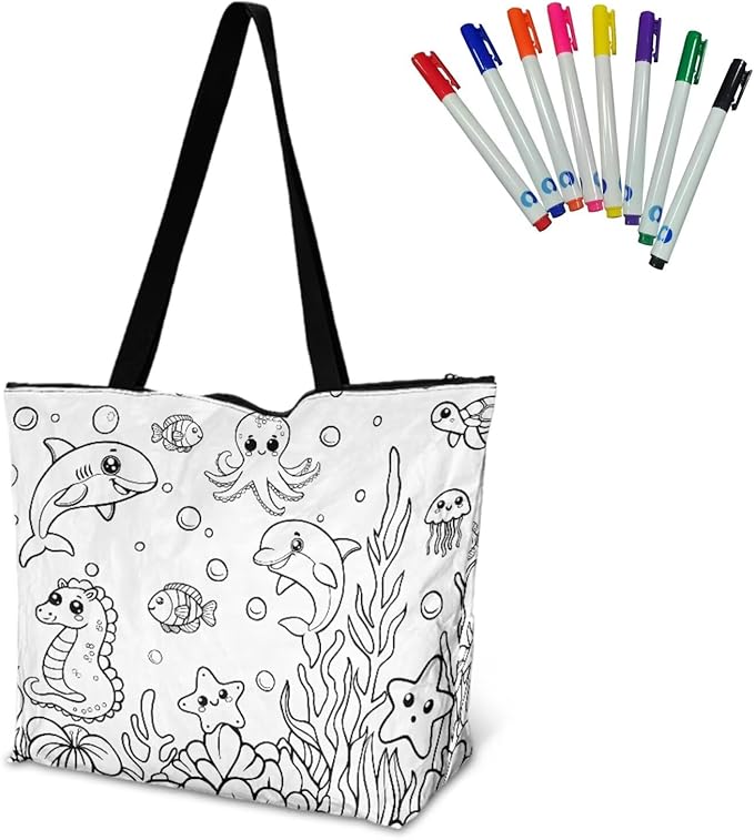 Cartoon Animal Printed DIY Coloring Tote Bag Waterproof Paper Handbags for Women Large Travel Shoulder Bags Purses