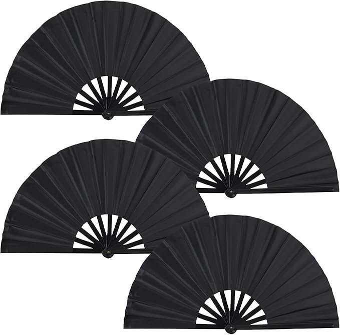4 Pack Large Folding Hand Fan, Plastic Hand Held Folding Fans Chinese Kung Fu Hand Fan Decorative Folding Fans for Dance, Performance, Festival or Home Decorations(Black)