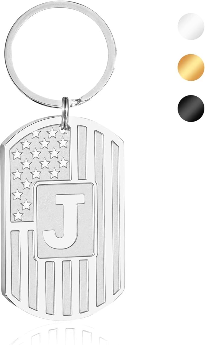 Valentines Day Gifts for Him -Initial Keychain Gifts for Men,A-Z Letter American Flag KeyChain for Men