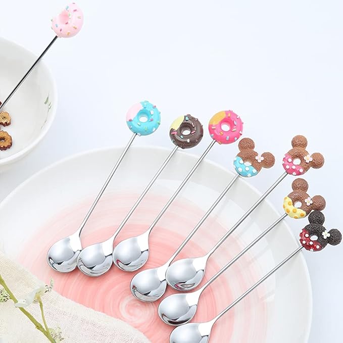 8PCS Stainless Steel Drink Spoon Set-Reusable Teaspoons for Cocktail, Coffee, Juice,Wine, Milk, Tea. Donut Shape Dessert Spoon