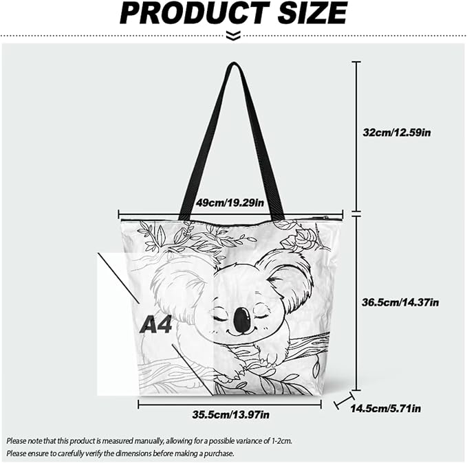 Cartoon Animal Printed DIY Coloring Tote Bag Waterproof Paper Handbags for Women Large Travel Shoulder Bags Purses