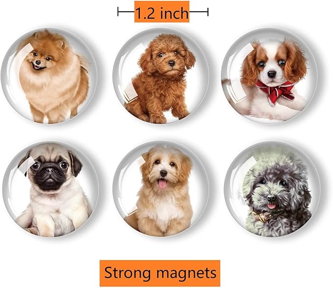 12Pcs Glass Refrigerator Magnets - Fridge Magnets Decoration for Classroom, Locker, Office Whiteboards, Cabinet, Dishwasher and Magnetic Surfaces (Cute Dogs)
