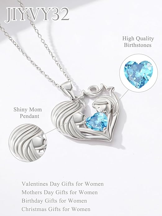 Mother and Daughter/Son Love Heart Necklace White Gold/14K Gold/Rose Gold Birthstone Jewelry Christmas Mothers Day Birthday Gifts For Mom Wife Grandma Women