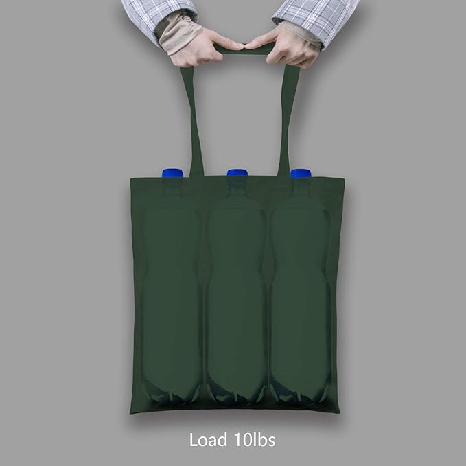 TOPDesign 12-Pack Economical 16"x15" Green Black Cotton Tote Bag, Lightweight Medium Reusable Grocery Shopping Cloth Bags, Suitable for DIY, Advertising, Promotion, Gift, Activity