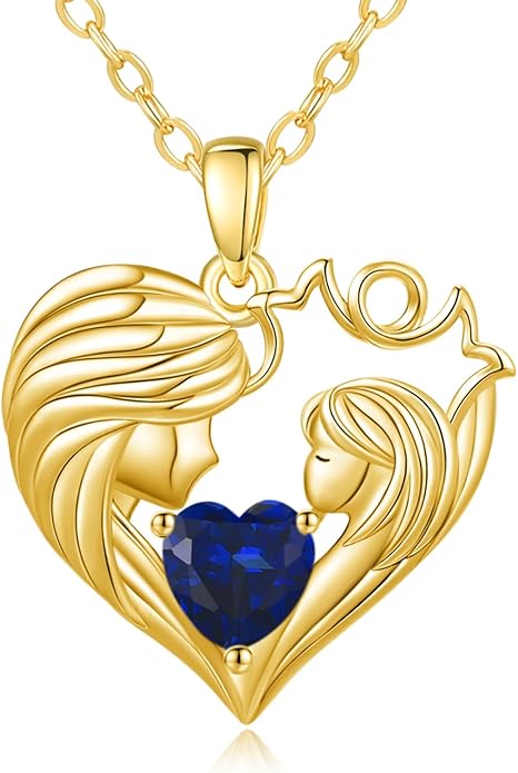 Mother and Daughter/Son Love Heart Necklace White Gold/14K Gold/Rose Gold Birthstone Jewelry Christmas Mothers Day Birthday Gifts For Mom Wife Grandma Women