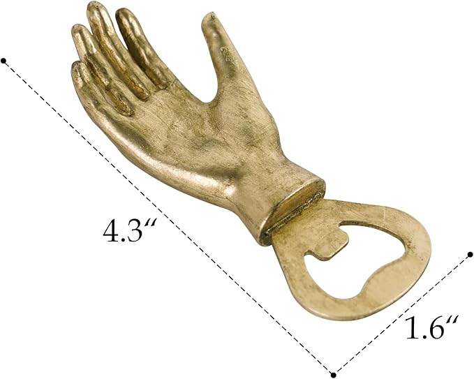 Vintage Hand Shape Beer Bottle Opener Functional Bottle Opening Father's Day Christmas Birthday Gift for Men Husband Father Beer Lovers Funny Metal Decor for Homes Kitchen Man Cave, Gold