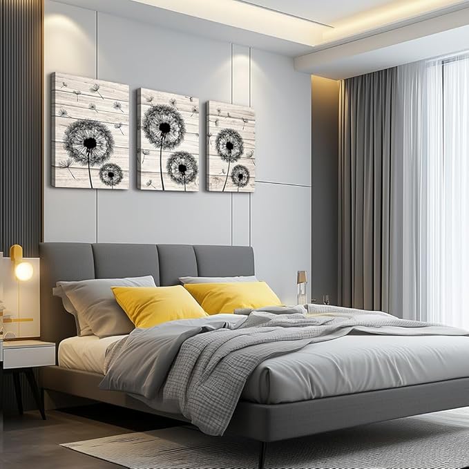 Wall Decor For Living Room Canvas Wall Art For Bedroom Fashion Wall Decorations For Kitchen Abstract Paintings Office Canvas Art Black Dandelion Flowers Hang Pictures Artwork Home Decoration 3 Pieces