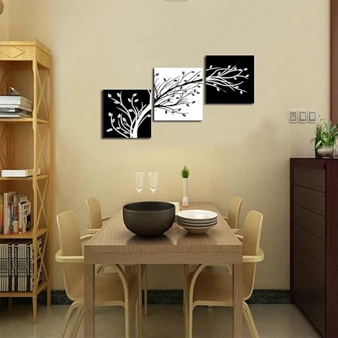 Wieco Art Leaves Modern 3 Panels Flowers Artwork Giclee Canvas Prints Black and White Abstract Floral Trees Pictures Paintings on Canvas Wall Art for Living Room Bedroom Home Decorations
