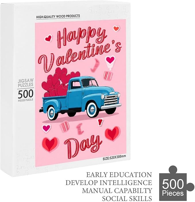 Wooden Puzzle - Happy Valentine's Day Jigsaw Puzzles，Wooden Puzzles for Adults 500 Pieces Challenge Puzzles，Educational Games，Family Puzzles，Unique Gifts for Wall Art