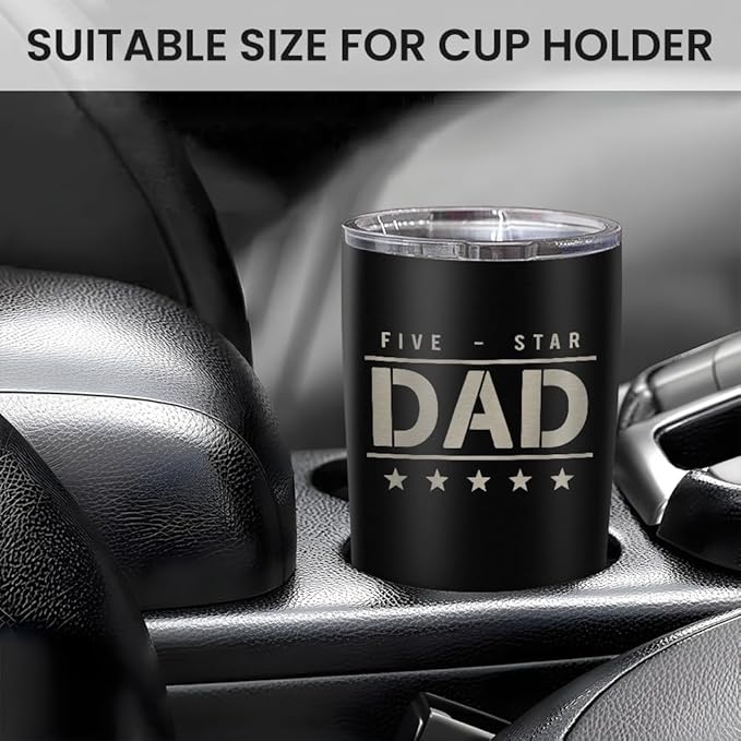 SANDJEST Five-star Dad Tumbler with Lid - Best Dad 20oz Insulated Stainless Steel Mug - Coffee Cup for Travel Sport Outdoor Activities Office, Gift for Birthday Father's Day