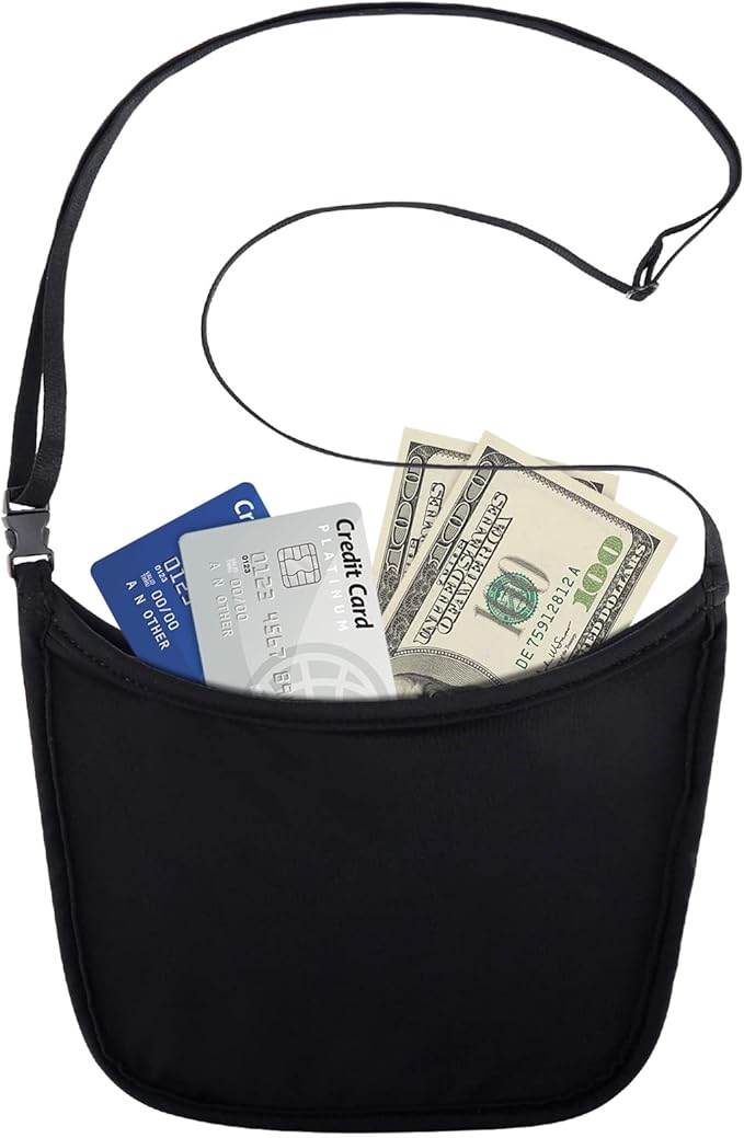 Hidden Wallet, Travel Hidden Wallet Under Clothes, Undergarment Crossbody Secert Body Pouch for Passport Money & Valuables (Black)