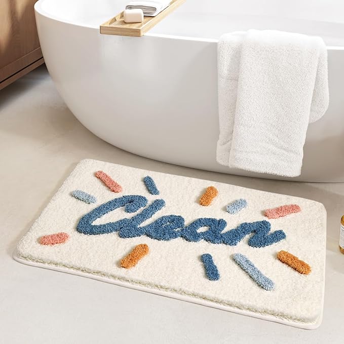 Ankah Get Naked Bath Mats, Rude Swear Words Unique Funky Cute Bathroom Rugs, Non Slip Rubber Backed Machine Washable, Cool Shag Absorbent Bath Rug for You Home, 17.32" x 29.92" (Clean)
