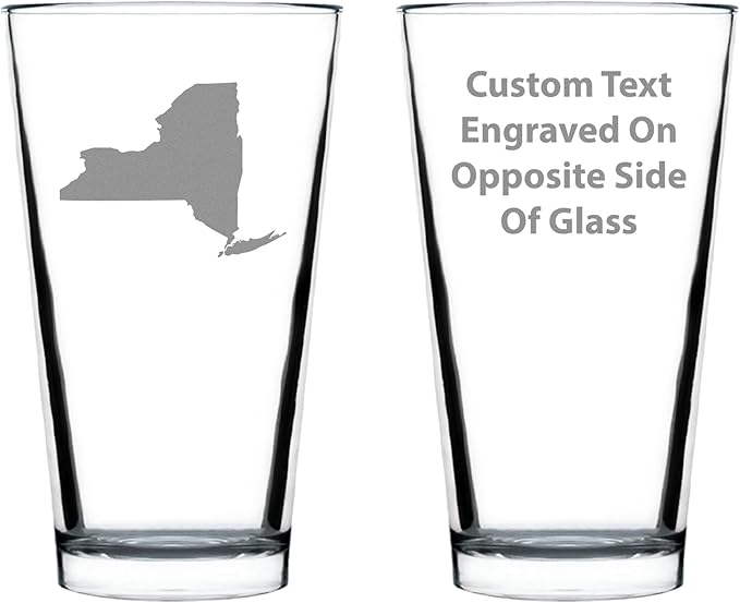 Custom New York State Outline Pint Glass for Beer - State Themed Drinking Decor and Gifts for New Yorker Women & Men - 16 Oz Glasses