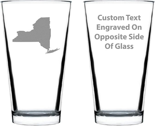 Custom New York State Outline Pint Glass for Beer - State Themed Drinking Decor and Gifts for New Yorker Women & Men - 16 Oz Glasses