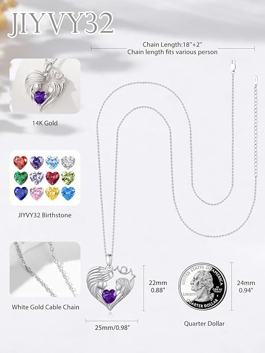 Mother and Daughter/Son Love Heart Necklace White Gold/14K Gold/Rose Gold Birthstone Jewelry Christmas Mothers Day Birthday Gifts For Mom Wife Grandma Women