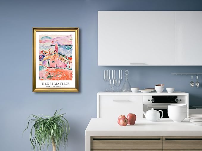 Wieco Art Large Framed Wall Art View of Collioure 1905 by Henri Mattise Abstract Colorful Art Matisse Posters Canvas Prints for Wall and Home Office Decorations Bronze Gold Frame