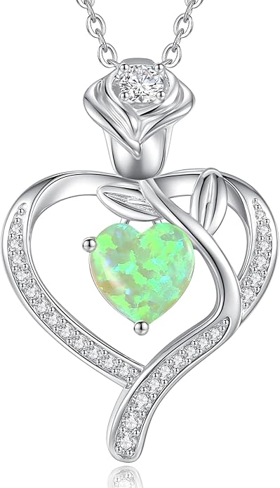 LOUISA SECRET Rose Flower Heart Birthstone Necklaces for Women, 925 Sterling Silver Fine Jewelry, Pendant Heart Necklaces Birthday Anniversary Christmas Gift for Women Wife Mom Girlfriend Lady