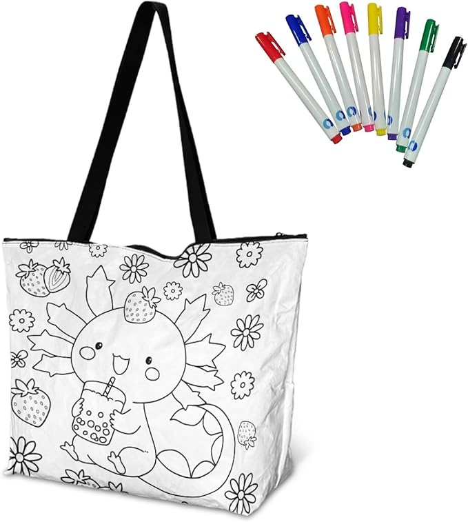 Cartoon Animal Printed DIY Coloring Tote Bag Waterproof Paper Handbags for Women Large Travel Shoulder Bags Purses