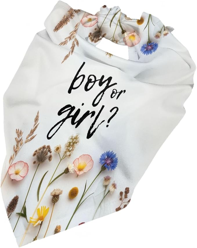 He Or She What Will It Be? Gender Reveal/Baby Announcement Dog Bandana,Pet Neckerchief for Pets Daily Wear Photo Prop Party Supplies (Blue Flower)