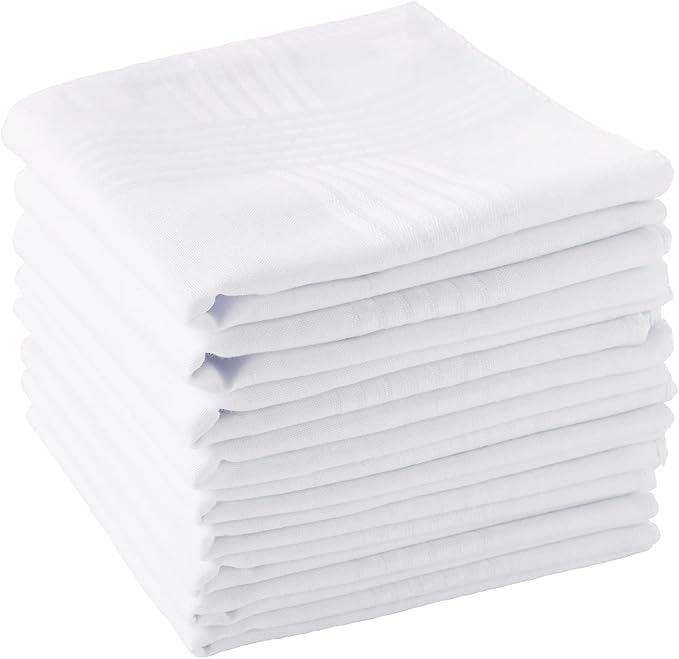 Scotamalone Men's Handkerchiefs 100% Soft Cotton White Hankie Hankerchieves