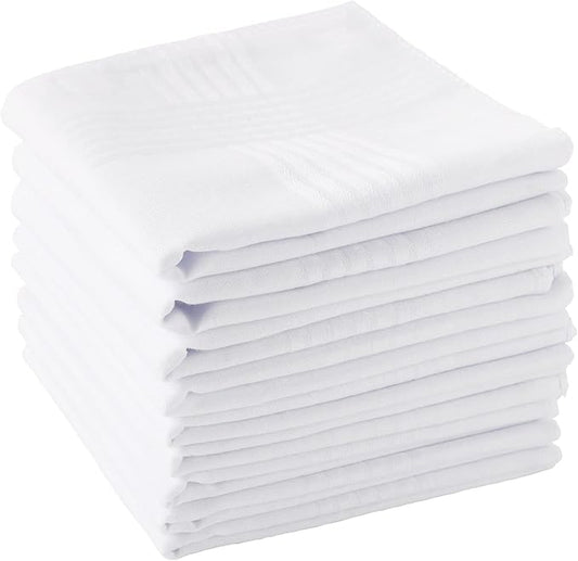 Scotamalone Men's Handkerchiefs 100% Soft Cotton White Hankie Hankerchieves
