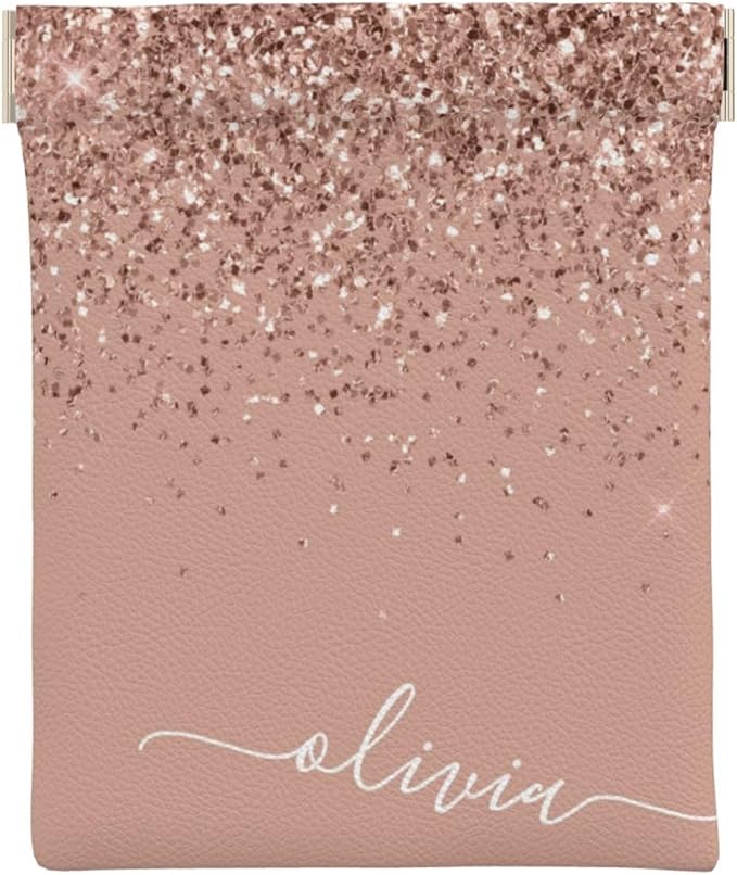 Coin Purse Blush Pink Rose Gold Glitter Leather Squeeze Coin Purse Mini Pouch Change Wallet Bag Gifts for Women Kids Girls Key Holder