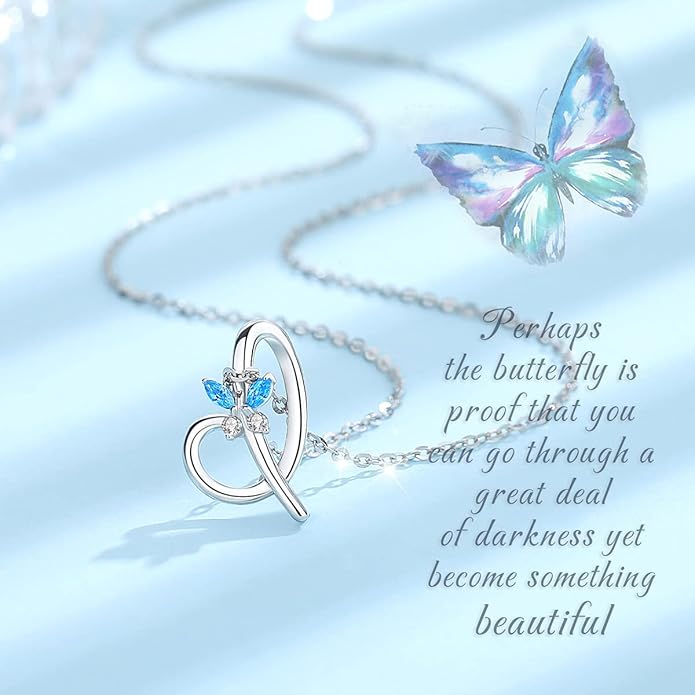 EUDORA Sterling Silver Butterfly Initial Necklaces for Women, Elegant Letter Neckles Personalized Gift for Mother, Sister, Daughter, 18 inch Chai