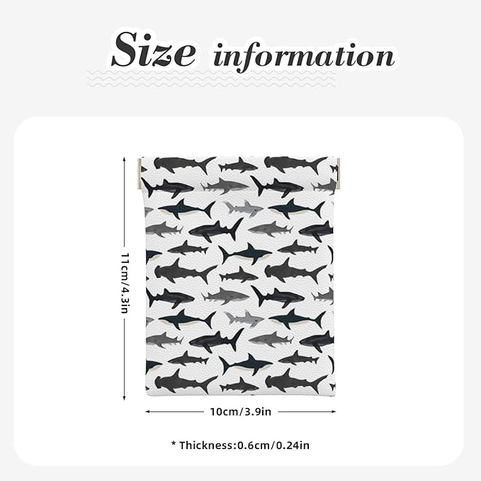 Coin Purse Sharks Nautical Boys Leather Squeeze Coin Purse Mini Pouch Change Wallet Bag Gifts for Women Kids Girls Key Holder