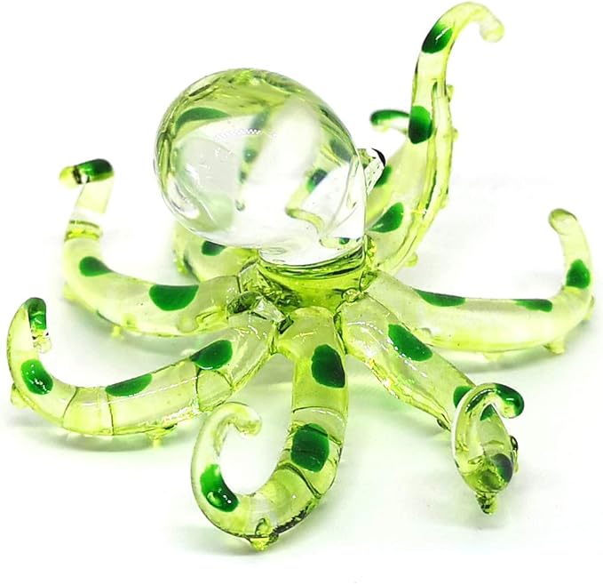 ZOOCRAFT Glass Sea Octopus Figurine Green Miniature Hand Blown Coastal Style Home Decor Gift Collectible